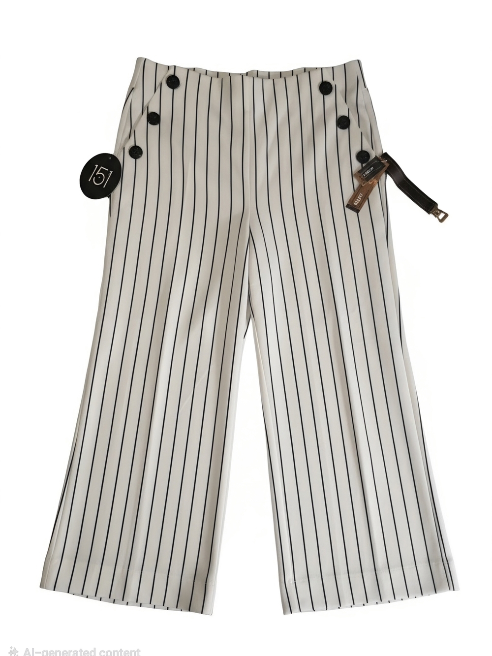 NWT Womens's White Wide-Leg Crop pants with Black Pinstripes, Size Large